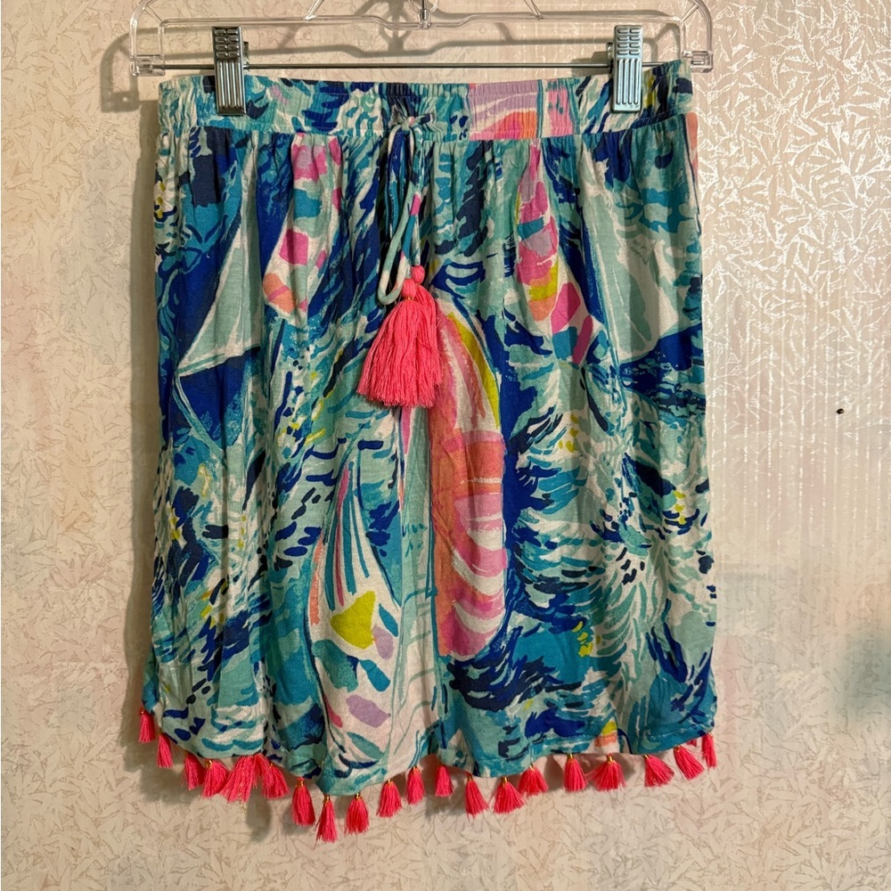 Lilly Pulitzer Womens Size XXS Hay Bay Bay Palma Tassel Tube Top, Beachy, Boho